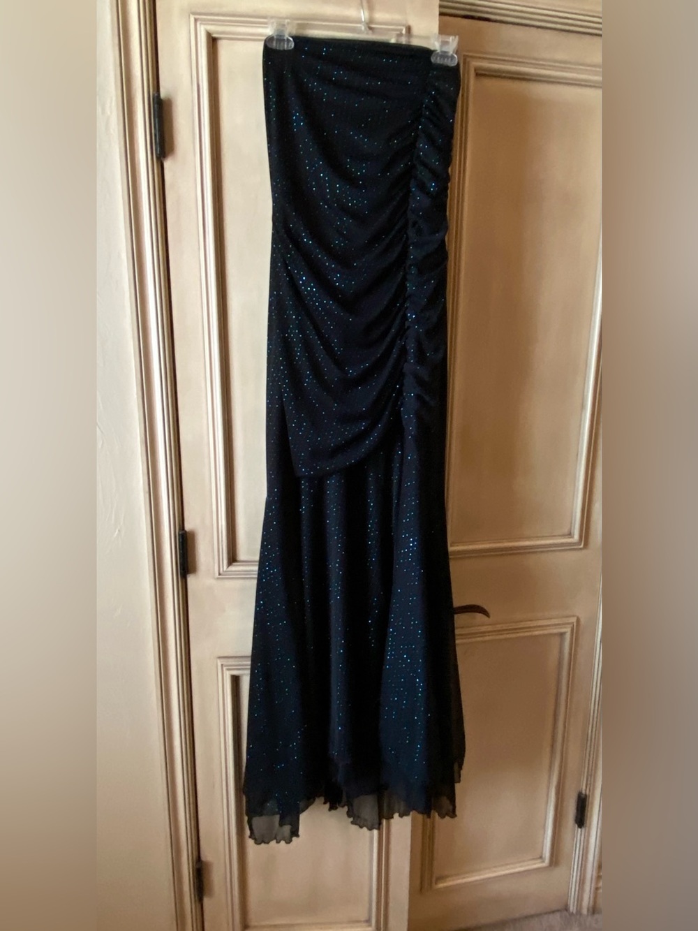 Vintage My Michelle Strapless Ruched Sparkle Evening Gown, size Juniors large